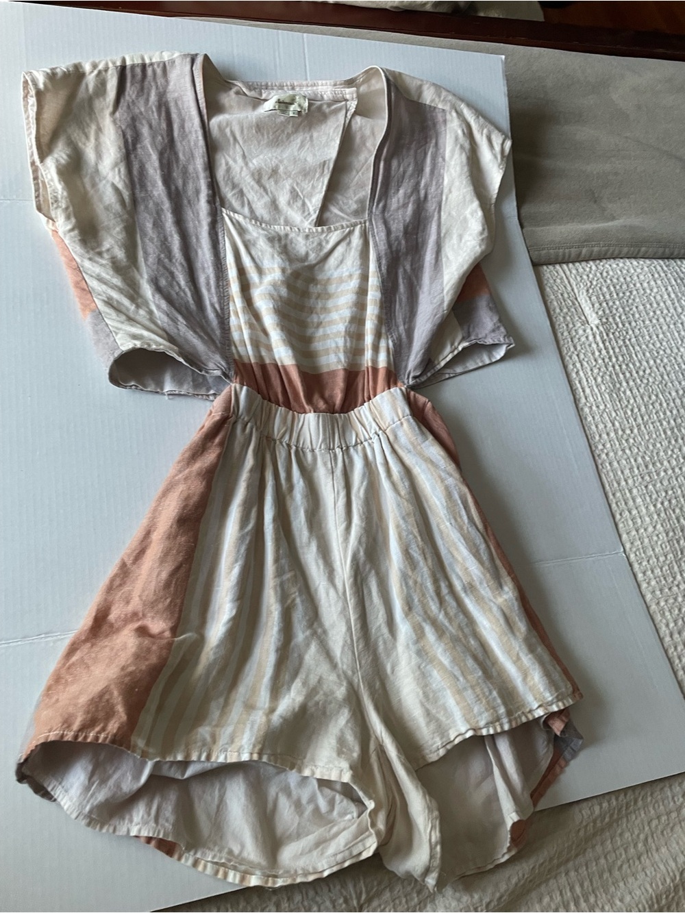 Anthropology Lightweight Romper in Cream & Dusty Peach